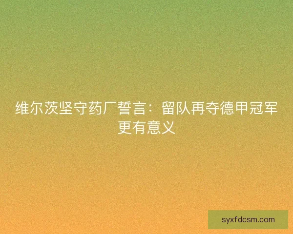 维尔茨坚守药厂誓言：留队再夺德甲冠军更有意义